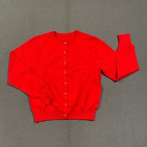 New Cardigan Sweater Women Size S Red Button Front Crew Neck Preppy Basic